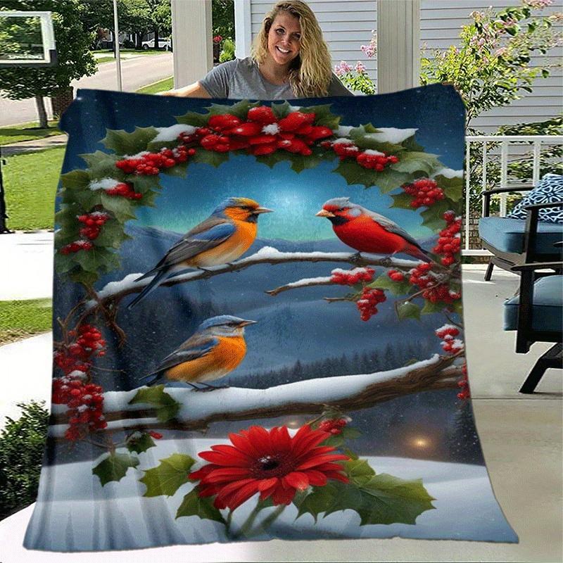 1pc Merry Christmas Printing Lightweight Flannel Blanket, Comfortable and Warm Blanket, for Camping Sofa Bed and Couch Office, Gift