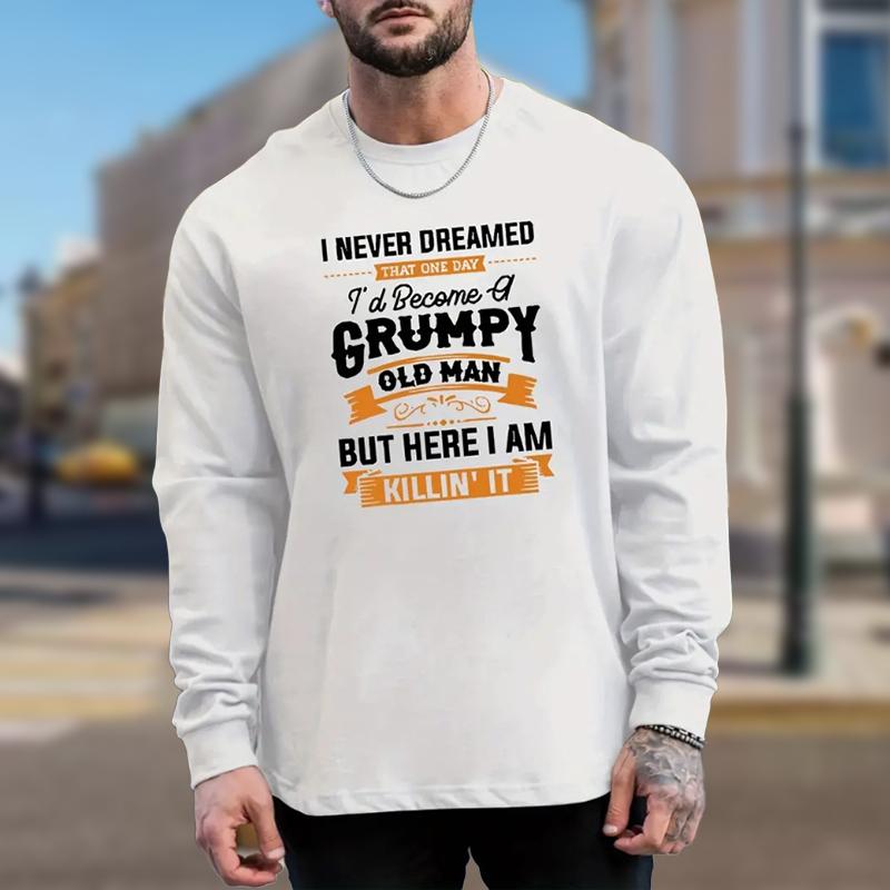 Ribbon Letter Splicing Print Men's Tshirts Long Sleeve Tees Round Neck Casual Pullover Men's Clothing Plus Size