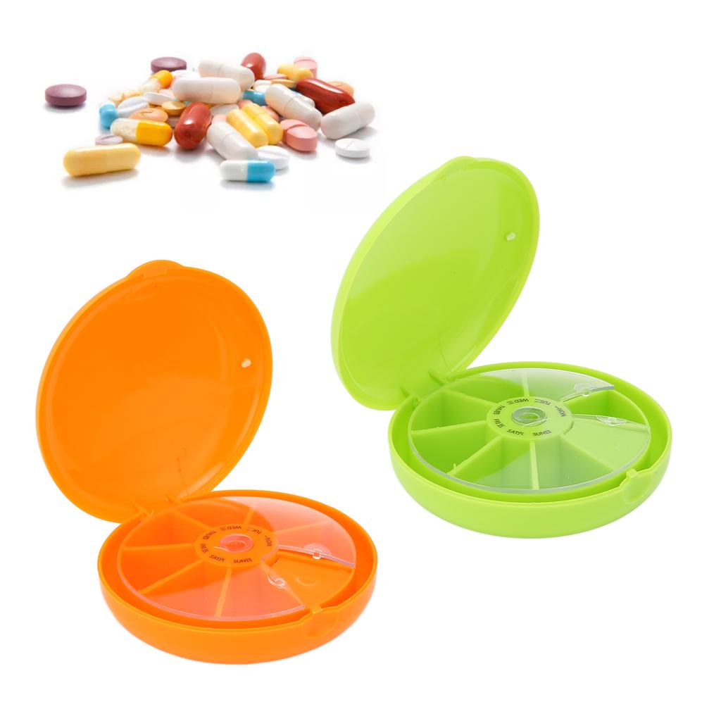Seven Grids Rotating Pills Box Round 7 Compartments Pills Organizer for Home Travel