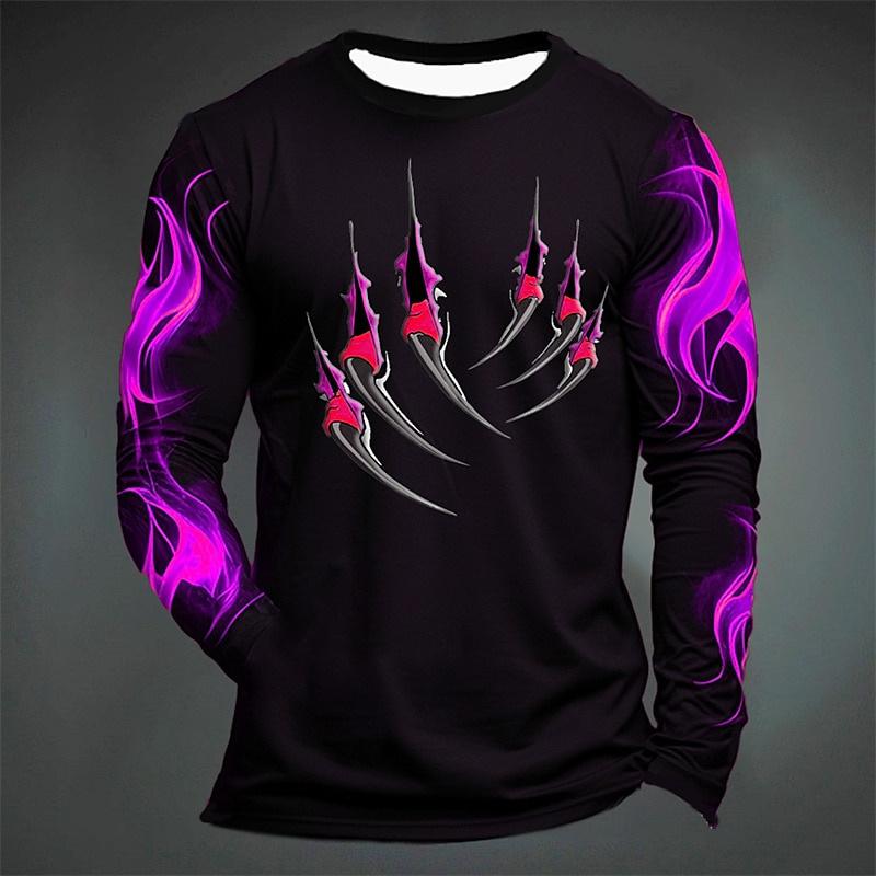 

3D-принтованная забавная футболка с тигром для мужчин с рисунком пламени, футболки на весну и осень, повседневные топы с длинным рукавом и круглым вырезом, свободные уличные футболки 4XL