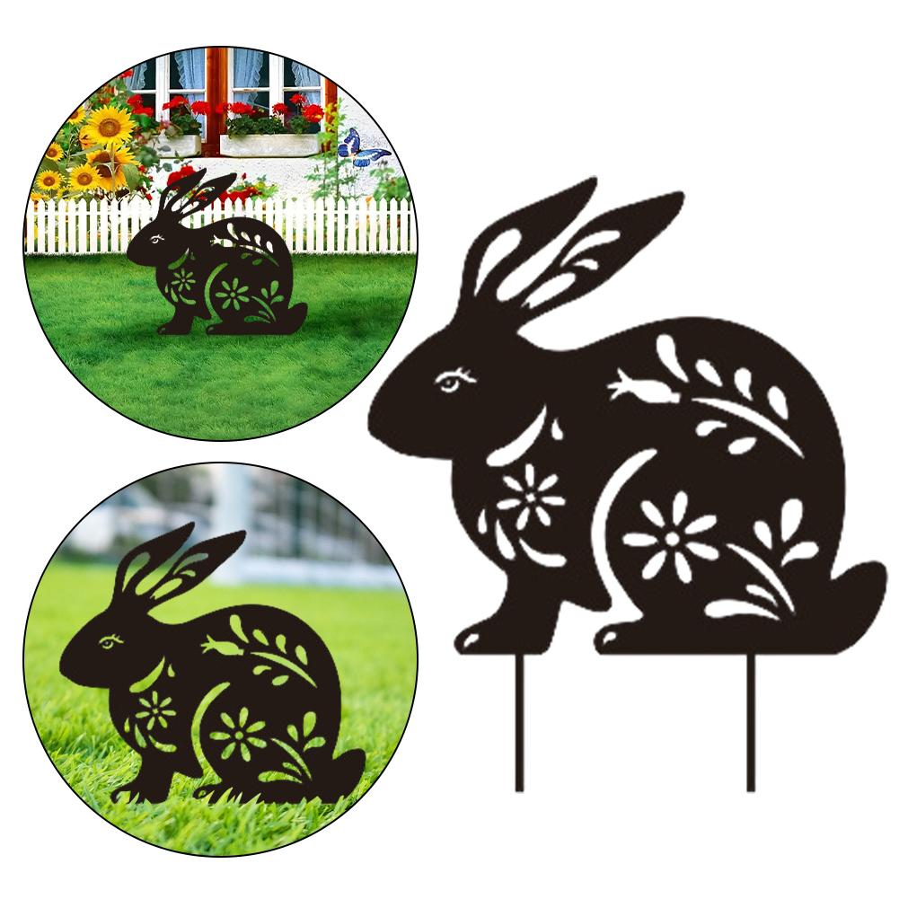 Easter Decor Black Rabbit Silhouette Stake Standing Rabbit Decorative Garden Stake Honey Jar for Flowerbeds Planters Patios Lawn