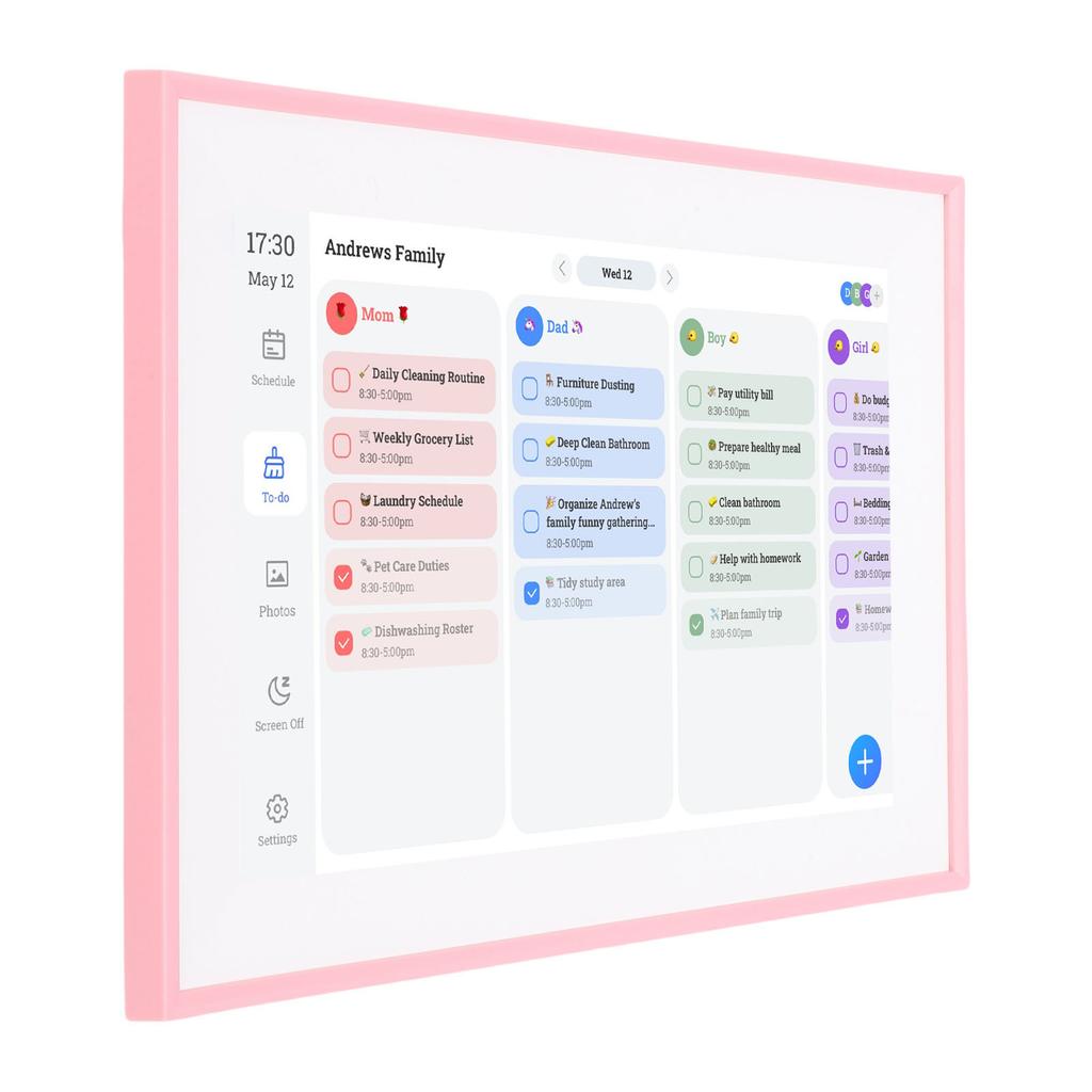 Intelligenter digitaler Kalender 10,1 Zoll HD-Touchscreen Familienplaner mit Aufgabenliste für Zuhause Rosa