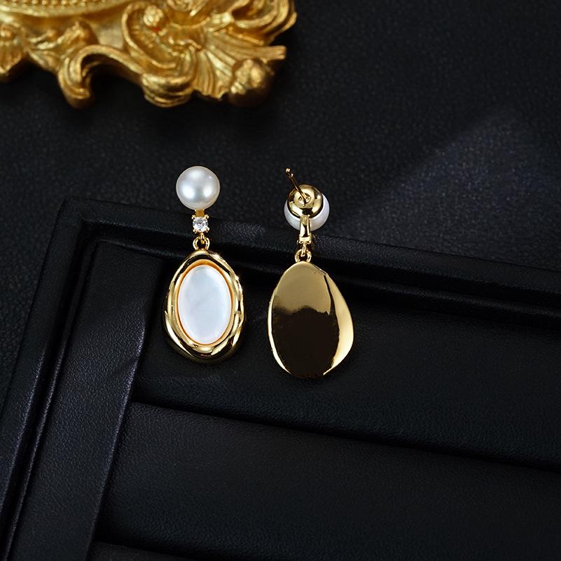 Boucles d'oreilles pendantes en argent S925 avec nacre naturelle et perles d'eau douce