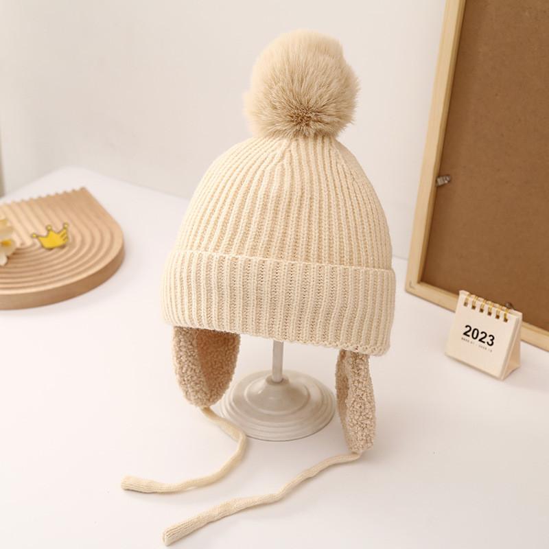 Kids Winter Beanie With Earmuffs And Fleece Lining For Boys And Girls бежевый