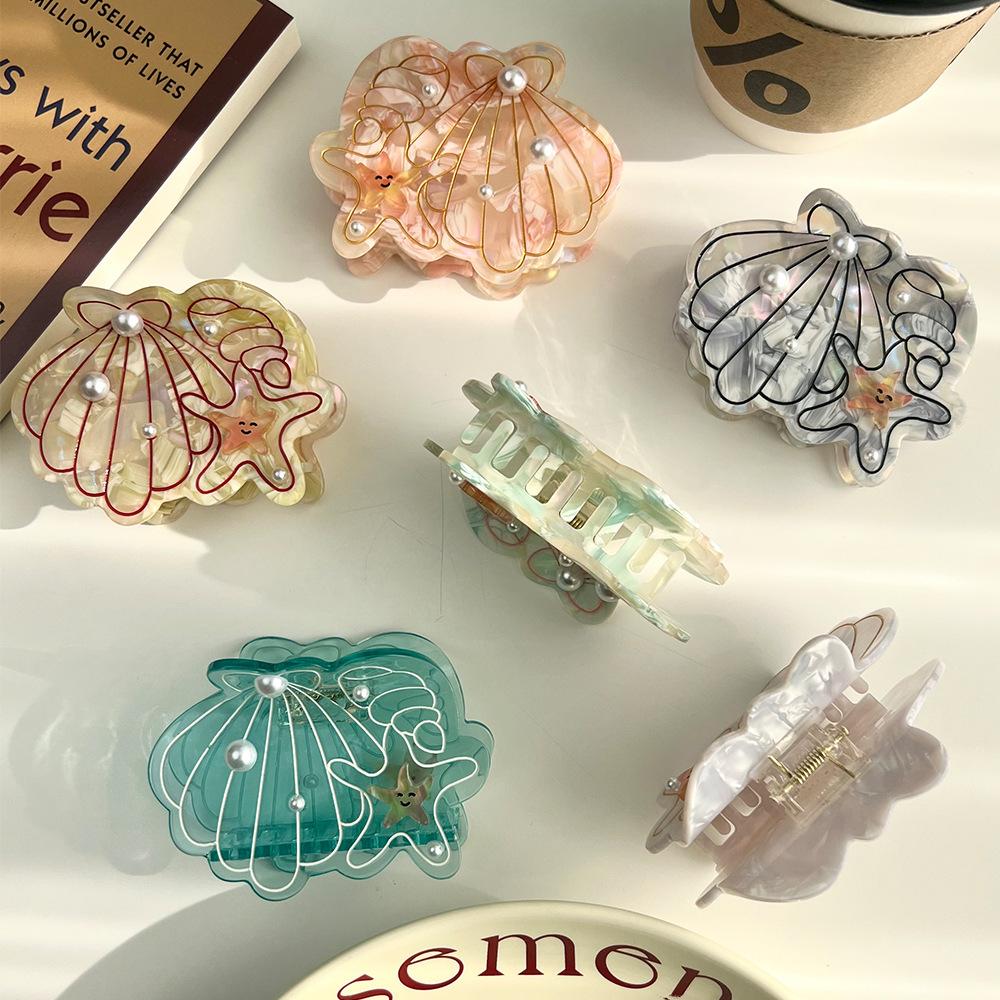 1pc Ocean Series Shell Starfish Acetate Hair Clip Conch Pearl Shark Clip Advanced Fashion Hairpin Tail Hair Accessories