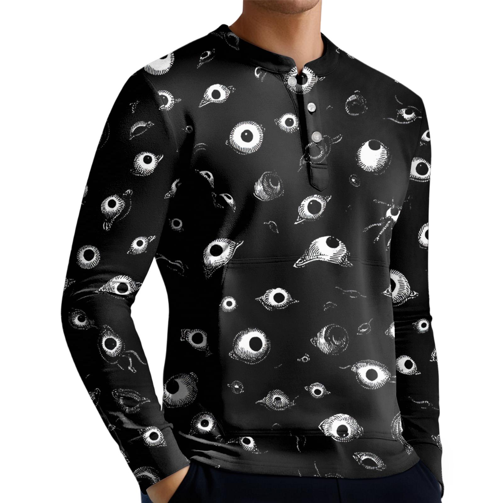 

Men s Casual Button-Down Sweatshirt Solid Color Long-Sleeved Shirt Pullover L чорний