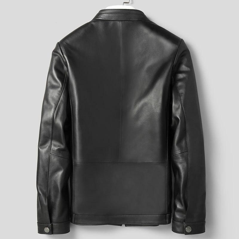 Spring and Autumn New Sheepskin Genuine Leather Jacket Men's Short Stand Collar Slim Leather Jacket Casual Young and Middle-aged