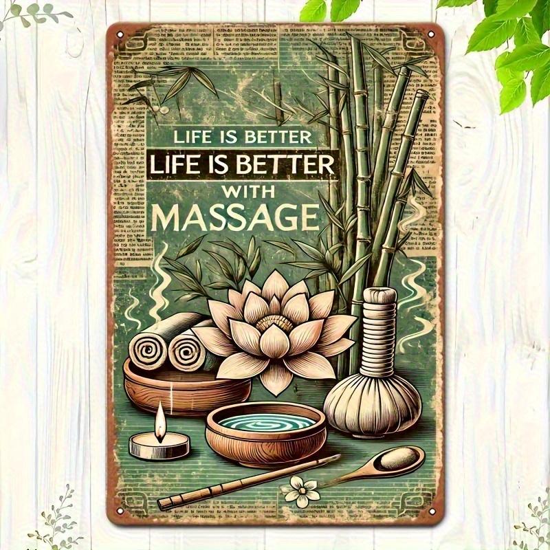 [2D Flat] 1pc, Massage Makes Life Better- Vintage Metal Tin Painting, Art Decoration, Easy to Install, 19.81X29.97 cm, Indoor An