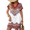 Women's Fashionable Floral Print V-neck Short Sleeved Pocket Casual Pullover Dress