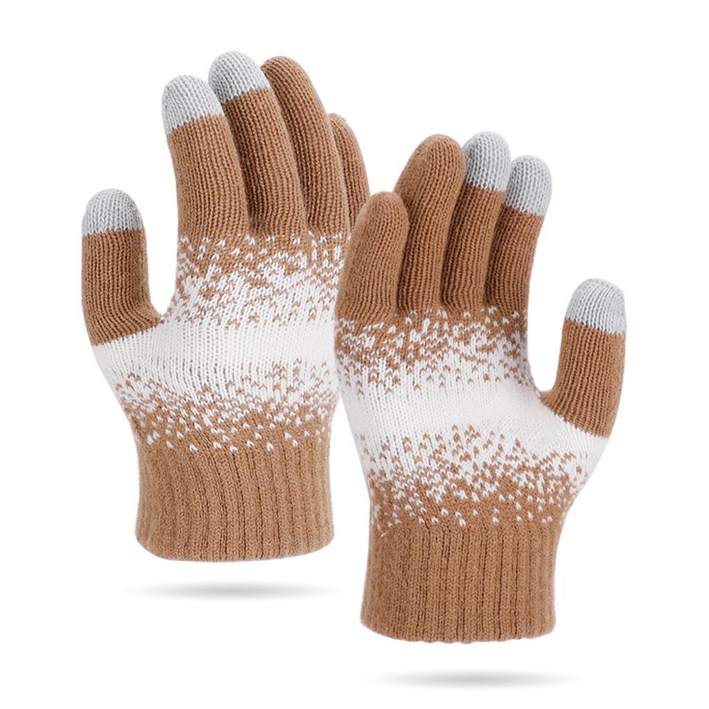 Men's And Women's Knitted Yarn Five Finger Warm Gloves With Thick Velvet Gloves