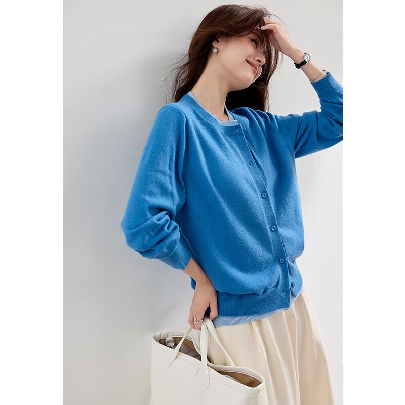 VICTORIA&VERA Women's Faux Two-Piece Colorblock Knit Cardigan