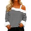 Women's Off-the-shoulder Plush Neck Printed Long-sleeved Pullover T-shirt Top
