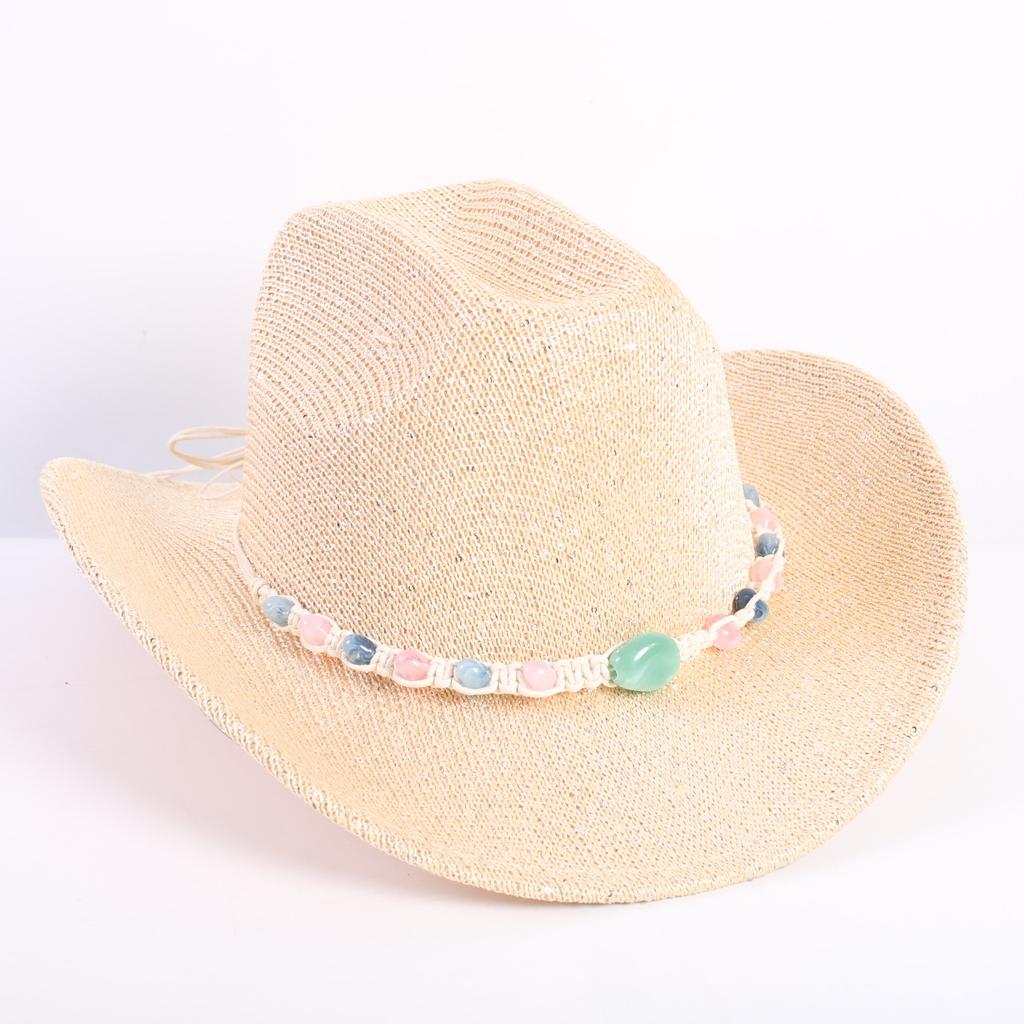 Popular European and American Classic Western Denim Straw Hat, Men's and Women's Fashion Outdoor Sunscreen Sequined Straw Hat