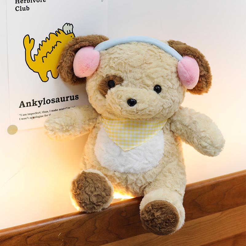 New cute doll with earphone hug dog doll children plush toy earphone dog girl gift rag doll