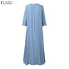 ZANZEA Damen Rundhals 3/4-Ärmel Locker Lässig Langes Kleid