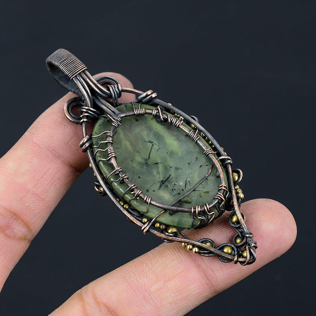 Tree Of Life Prehnite Gemstone Pure Copper Wire Wrapped Handmade Pendant Jewelry
