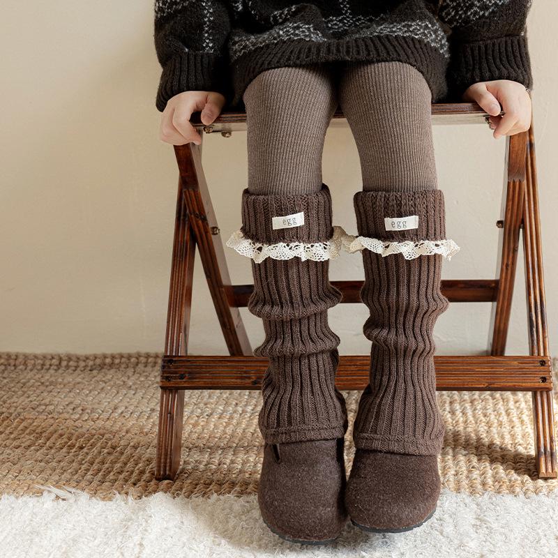 Girls' Korean Style Lace Trim Fold-over Slouch Socks - Thick Autumn/Winter Warm Calf Leg Warmers