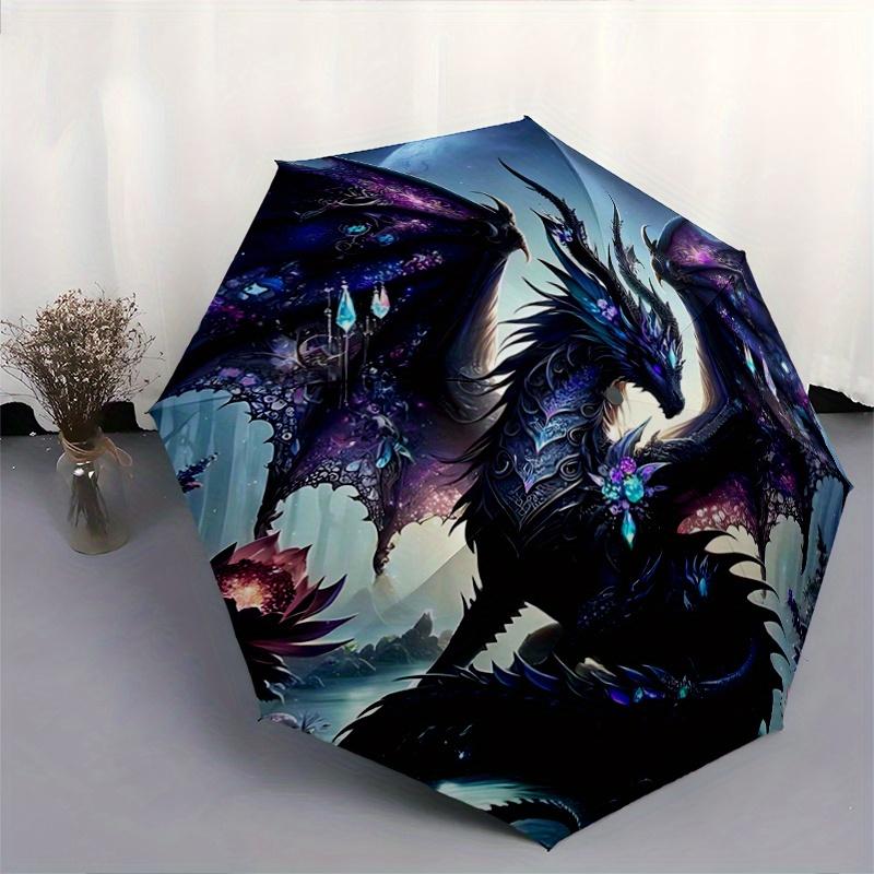 1pc Dragons Moonlit Sky Automatic Opening and Closing Umbrella - Lightweight 3-Fold Design, Suitable for Fans, Travel, Daily Use, Interesting Sha