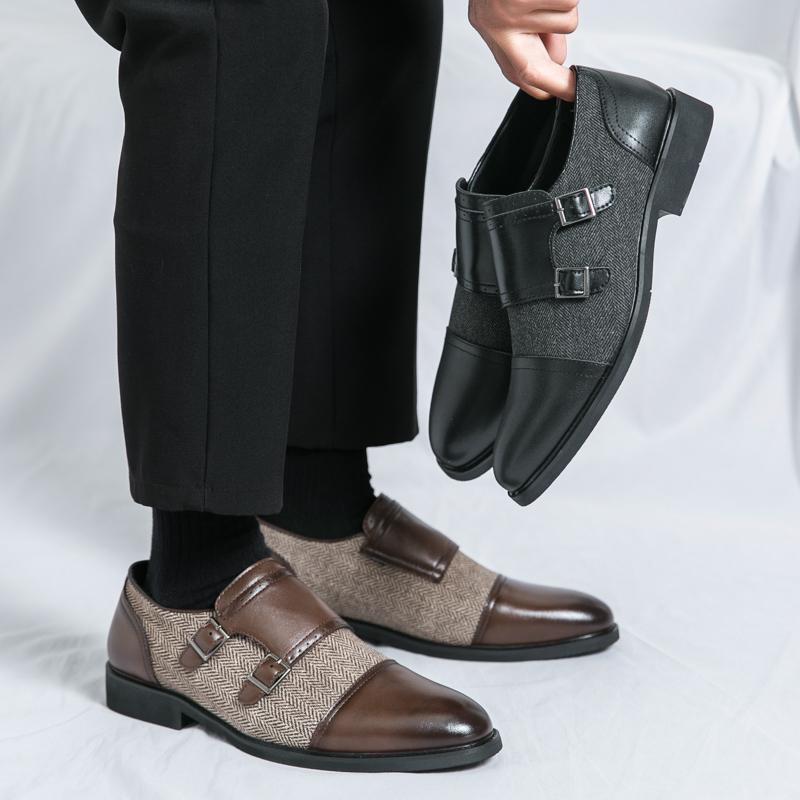Fashion Italian Design Men Dress Shoes Fashion Leather Monk Buckle Strap Pointed Toe Men Shoes Classic Versatile Comfy Business Shoes