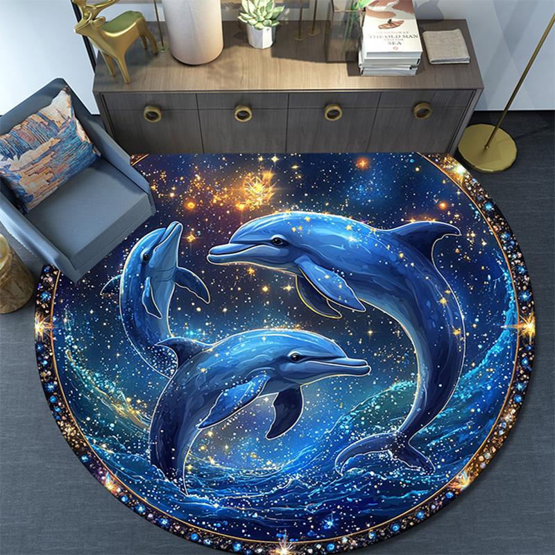 Dolphins Round Area Rug,Carpet Rug for Living Room Bedroom Sofa Playroom Decor,Non-slip Floor Mat