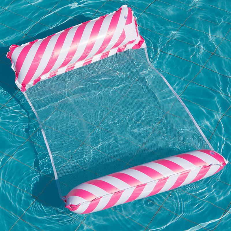 Eco-friendly Pvc Material Blue Striped Water Hammock For Adults With Foldable Design And Mesh Float