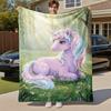 1 szt. Jednorożec Leśny Koc Flanelowy Zewnętrzny - Miękki Pluszowy Dekor na Pikniki, Kemping, Sypialnię, Całoroczny Przytulny Prezent na Boże Narodzenie, Lekki 1329A