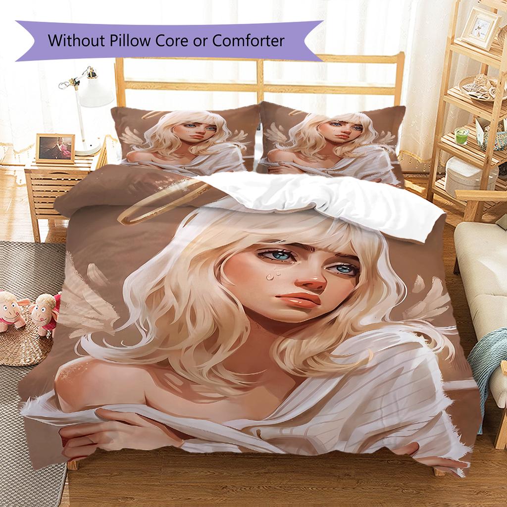 Billie Eilish Pattern Bedding,Quilt Set Quilt Cover Pillowcase Home Birthday Gift (1 * Duvet Cover + 2 * Pillowcase, Without Core)
