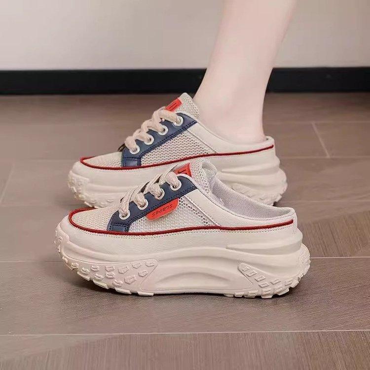 2025 Summer Baotou Half Slippers Outer Wear Women's Explosion Hollow Thick Sole Go Out Office Workers Fashion Versatile Lazy Shoes
