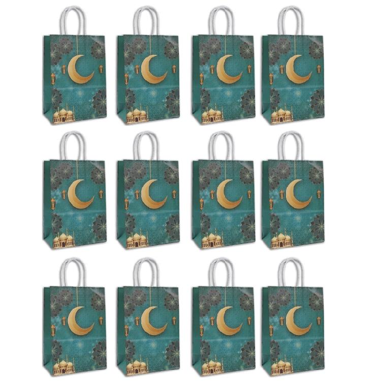 12pcs Paper Gift Pouches Muslims Ramadans Festival Candy Food Packings Handbags