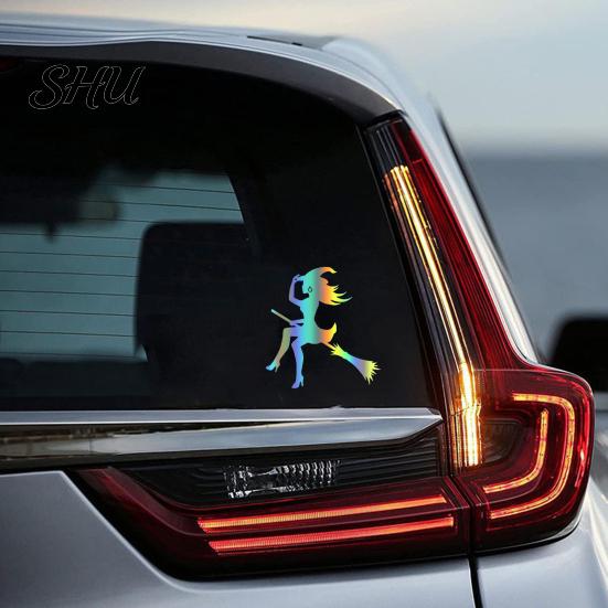 Weatherproof Car Sticker Halloween Witch Flying Broom Weather-resistant Self-adhesive Auto SUV Motorbike Bumper Vehicle Window Body Wall Decoration