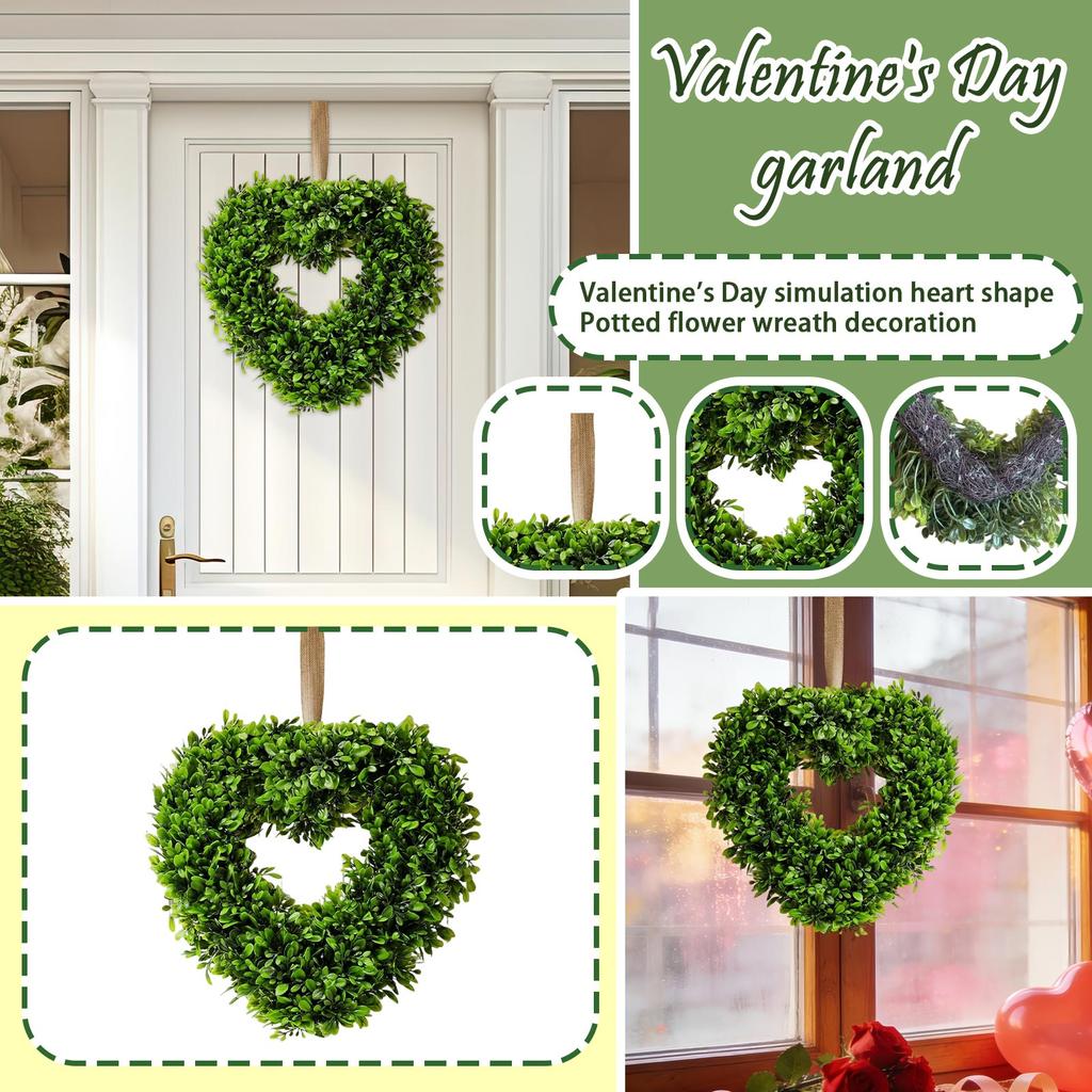 Valentine's Day Artificial Heart-Shaped Potted Plant Wreath Party Home Decor