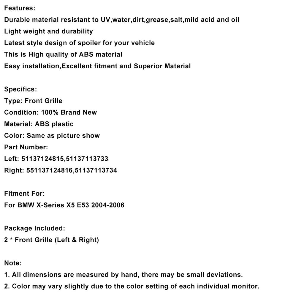 Gloss Black Front Kidney Grille Grill Fit BMW X-Series X5 E53 2004-2006