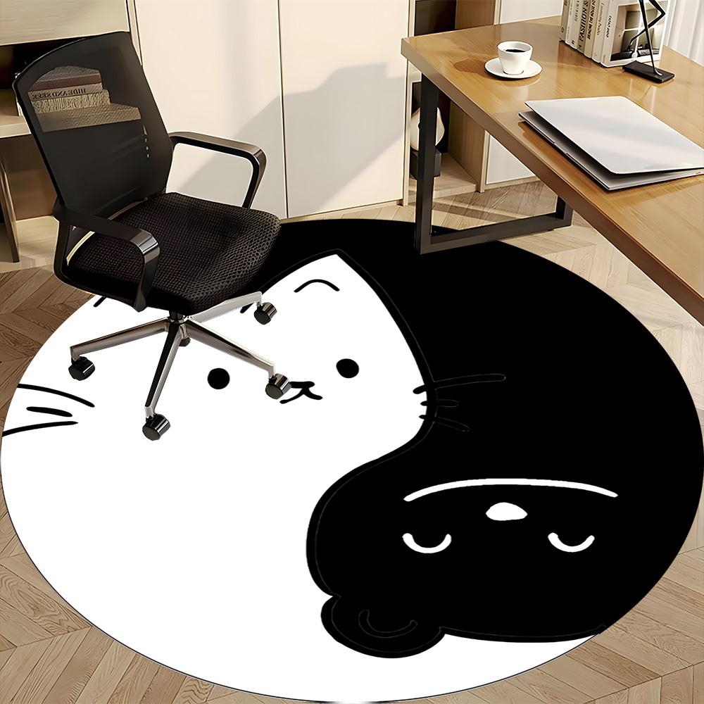 1PC Moon Cat Office Round Area Rug, Mat Suitable For Office, Under Office Chairs Bedroom Living Room Home Decor, Room Deco