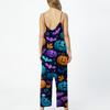 Womens Halloween Print Casual Loose Fit Jumpsuit Spaghetti Strap Wide Leg Romper One Piece Outfit for Everyday Wear