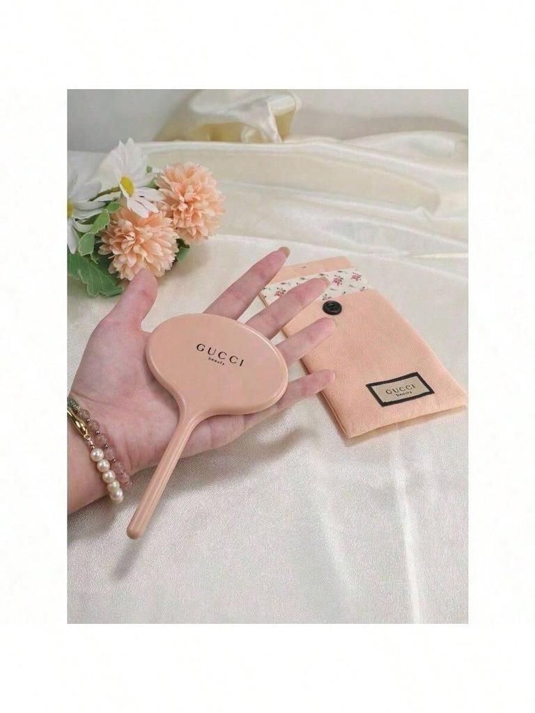 Miroir de Maquillage Portatif Cucci Rose avec Poignée, Miroir Cosmétique Portable pour Femmes, Cadeau Idéal