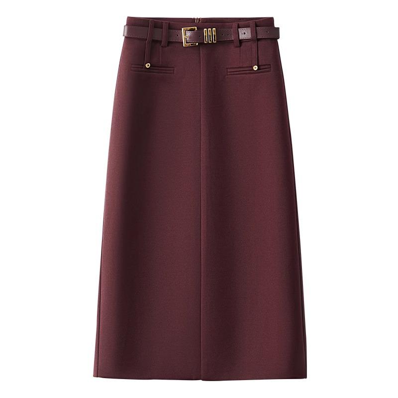 Women's Angora Red Tweed A-Line Midi Skirt - 2024 Autumn/Winter Fashion, High-End Mid-Length Straight Sheath Skirt