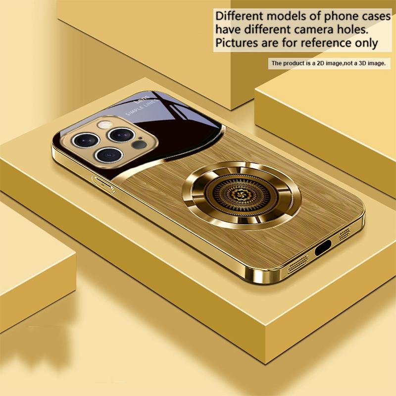 Metal retro pattern For IPhone 16 16Pro Max 15 P ro 14 13 Plus 12 Mini 11Pro Max XS Max XR 16E 14Plus X Golden glass phone case