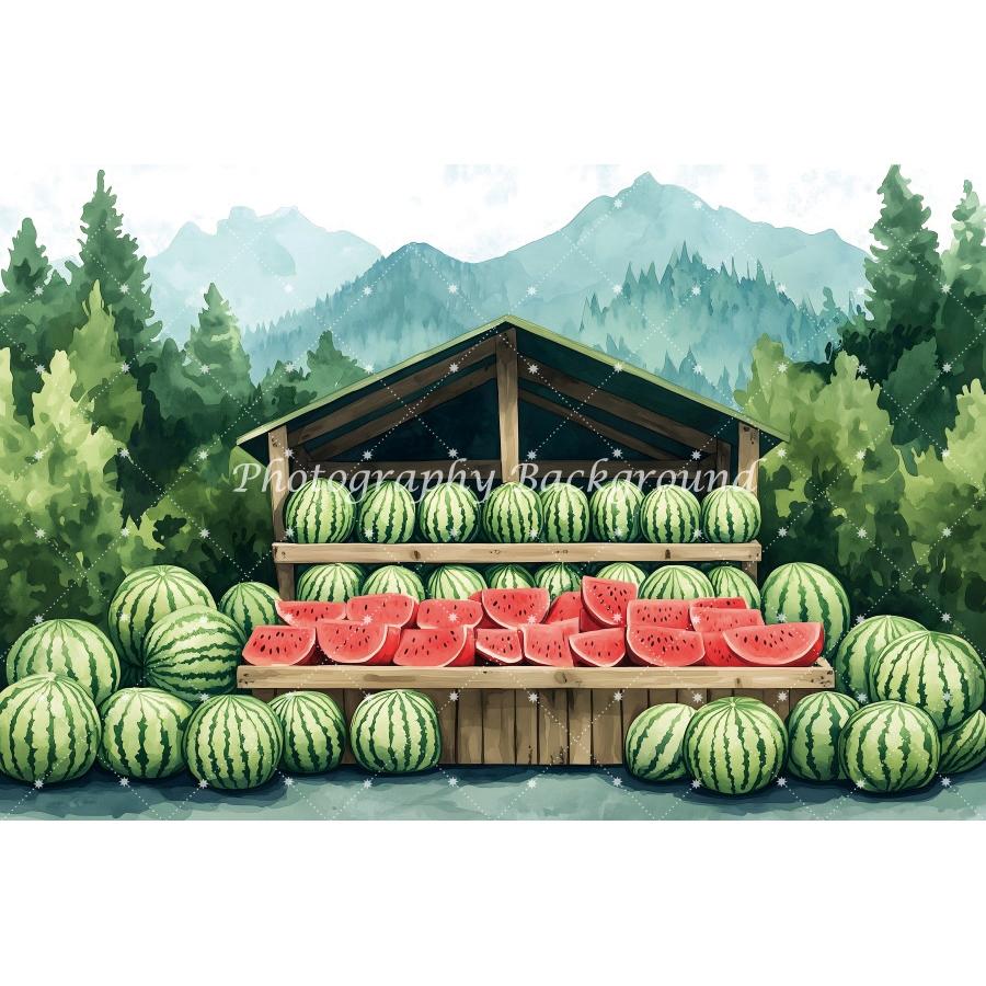 Fruit Cart Garden Photography Background Watermelon Strawberry For Summer Kids Portrait Baby Shower Party Backdrop Decoration