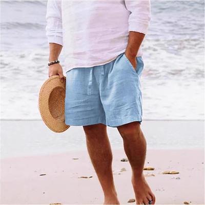 Heren Zomer Katoen Linnen Zakshorts - Ademend, Comfortabel Middellang Trekkoord Casual Strandkleding