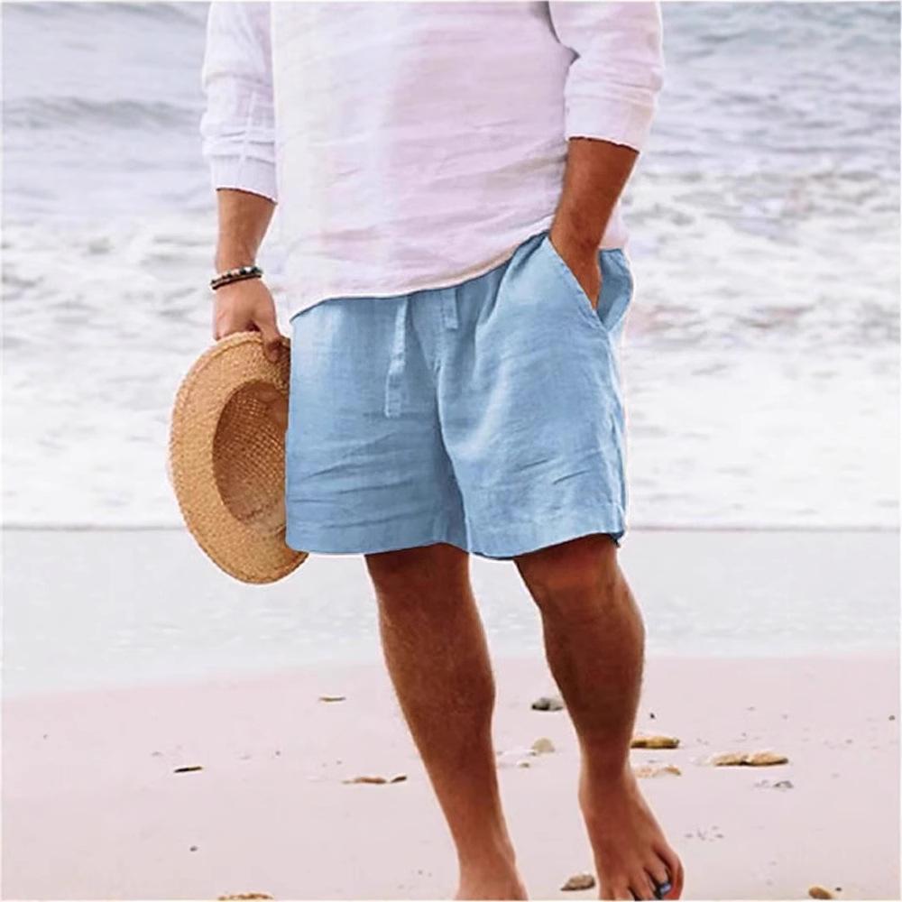 Men's Summer Cotton Linen Pocket Shorts - Breathable, Comfortable Mid-Length Drawstring Casual Beachwear