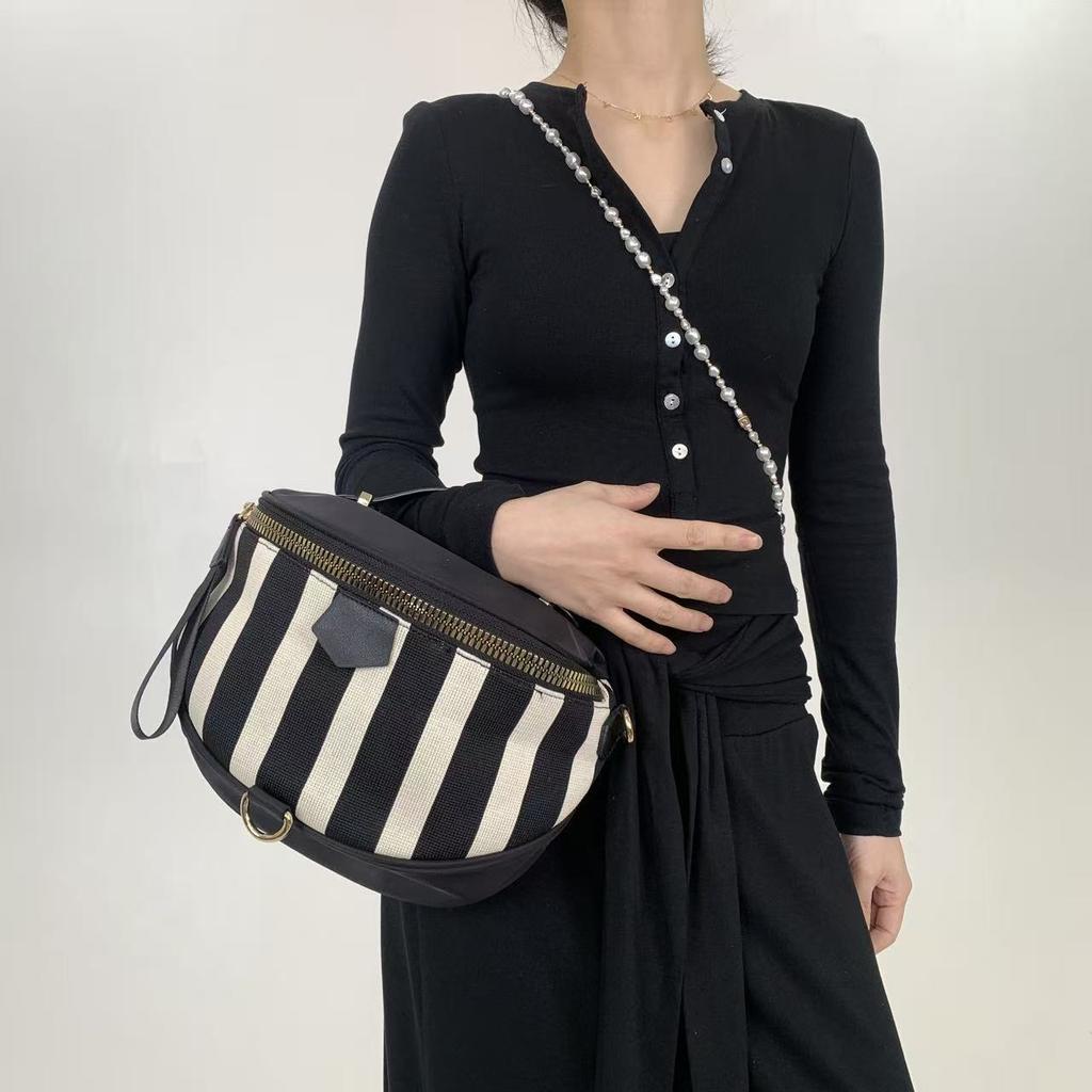 Women'S Minimalist Mesh Striped Crossbody Bag Multi-Layer Separation Lightweight Shoulder Handbag