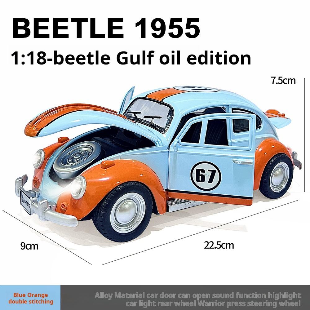 Simualtion 1/18 Scale Classic Beetle 1955 Car Model Collection Sound and Light Children Boy Toy Vehicle Gift Home Decor