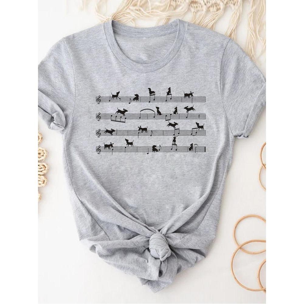 Print T Shirt Short Sleeve Summer Clothes Women Clothing Gray Owl Love Style Trend Cute Basic Tee Top Fashion Graphic T-shirt