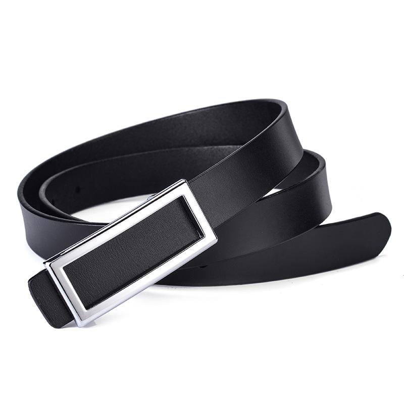 Women'S Leather Smooth Buckle Belt Cowhide Belt Personalized Rectangle Casual Pants Belt