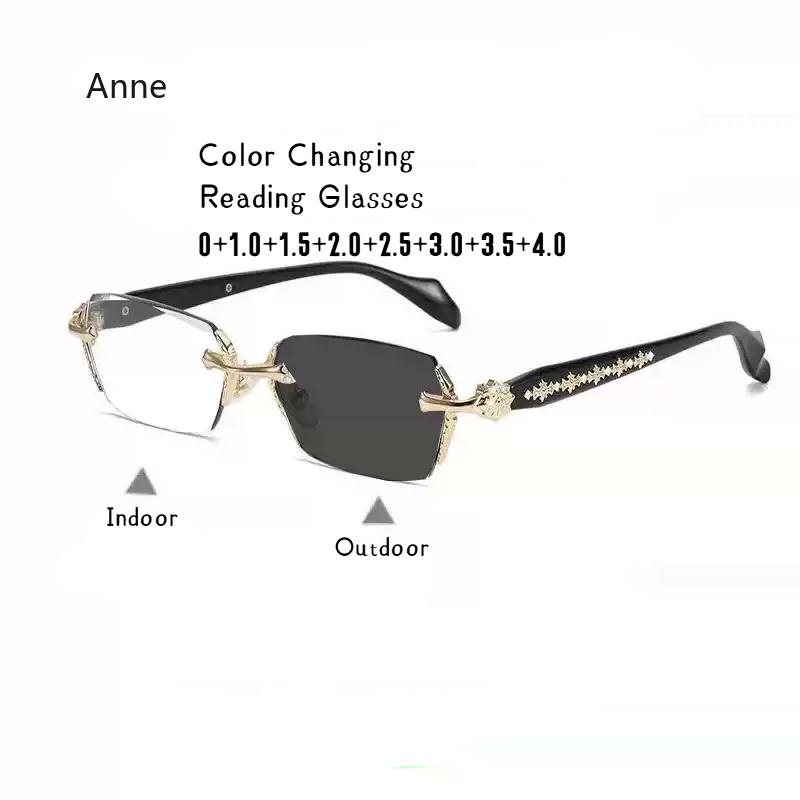 

Очки для чтения без оправы, меняющие цвет, с обрезанными краями, фотохромные, с защитой от синего света, металлические, высокой четкости, для пресбиопии, до +4.0 0
