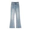 Spring Summer Full Star Rhinestone Bamboo Texture Vintage Mid Low Waist Micro Flare Elegant Denim Pants Women Casual Pants Oversize Denim Trousers