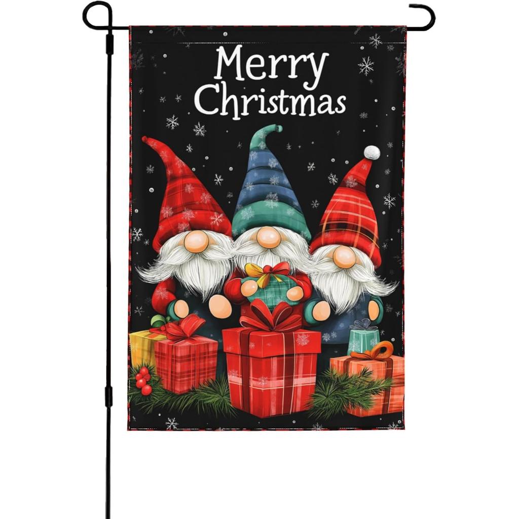 Double-Sided Yard Sign Featuring Gnomes for Christmas, Measuring , Without a Flag Stand