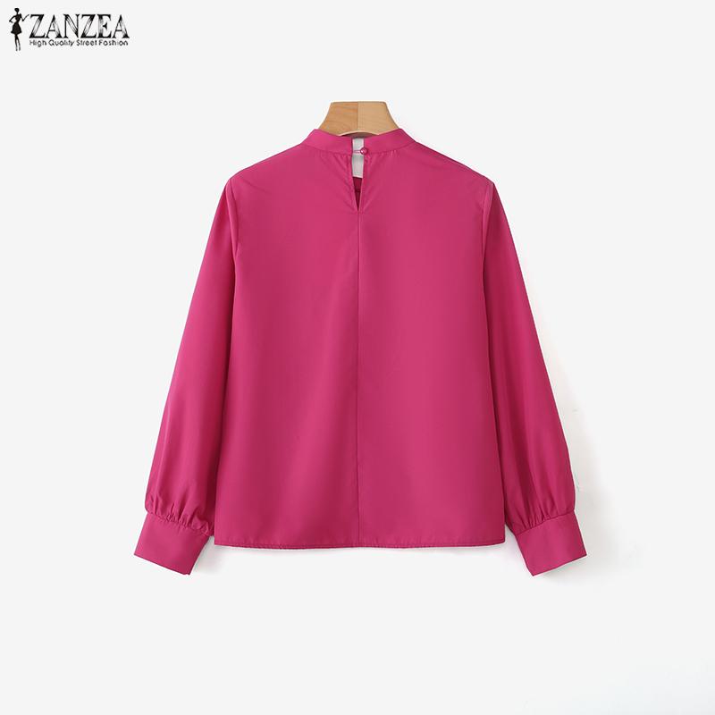 ZANZEA Women Casual Round Neck Loose Long Sleeve Blouse