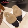 Aphixta New Warm Winter Slippers Women Slippers Furry Round Toe Shoes Indoor Flat Heel Hair Slides Zapatos De Mujer Pantunflas