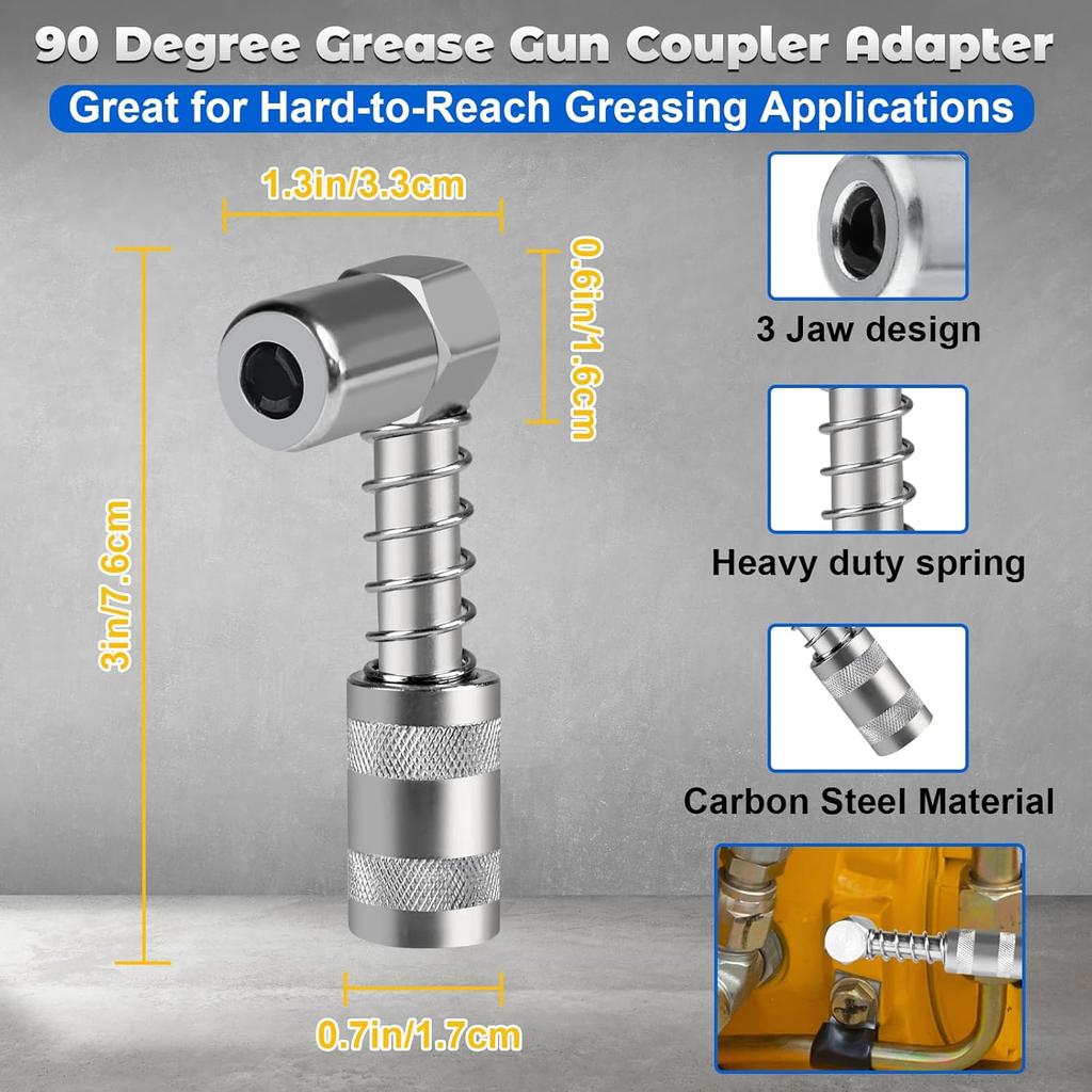 9PCS Grease Accessory Kit, Grease Coupler With Double Handles Coupler,90°Grease Coupler Adapter,Recessed Fitting Adapter,2 Needle Nozzles,3 Zerk